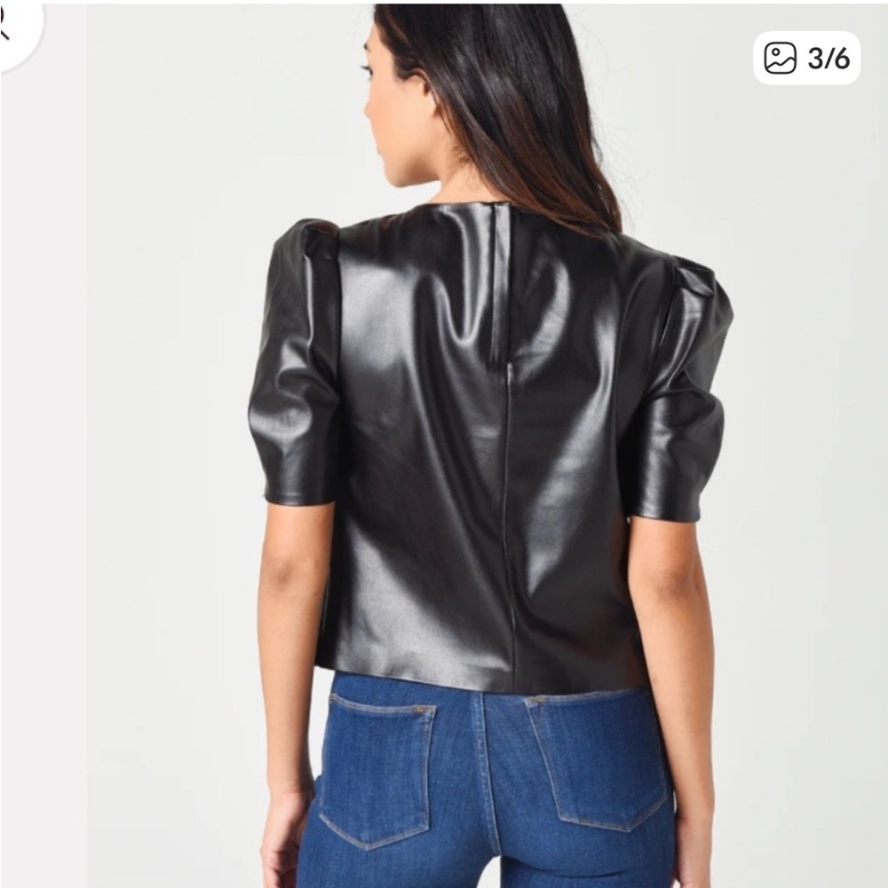 cupcakes & cashmere Black Leather Puff Sleeve Jacket